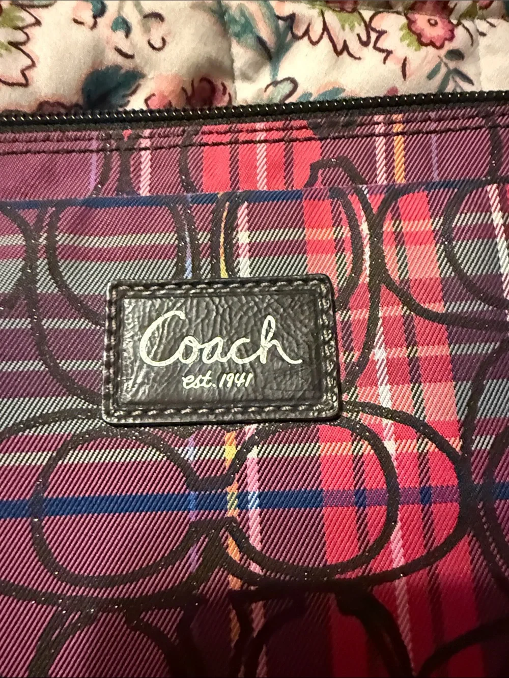 Coach Plaid Signature Laptop Sleeve in Purple and Pink Tones